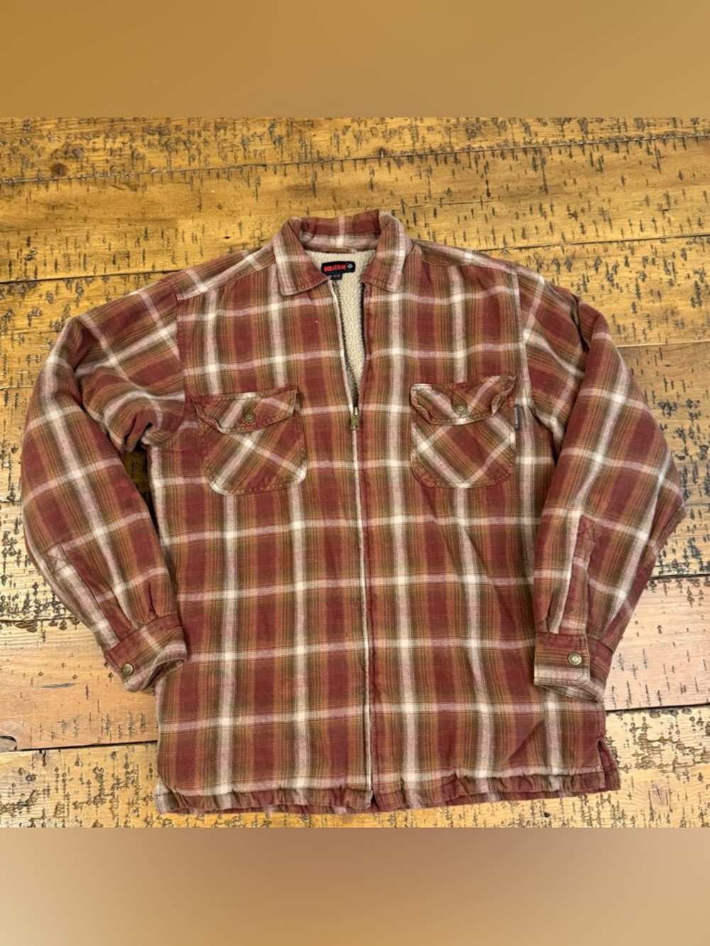 Wolverine Plaid Sherpa-Lined Zip Shirt Jacket - Rust & Cream